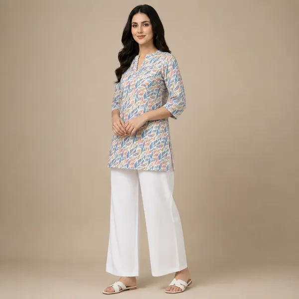 Multicolor_Rayon_Feather_Print_Tunic_Palazzo_Co-Ord_Set_For_Women