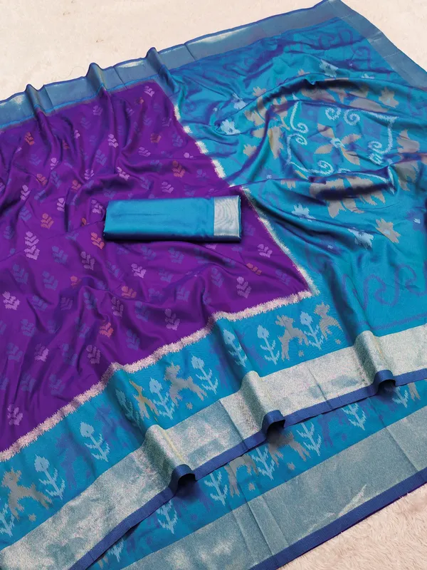 Purple_and_sky_blue_Pochampally_silk_saree