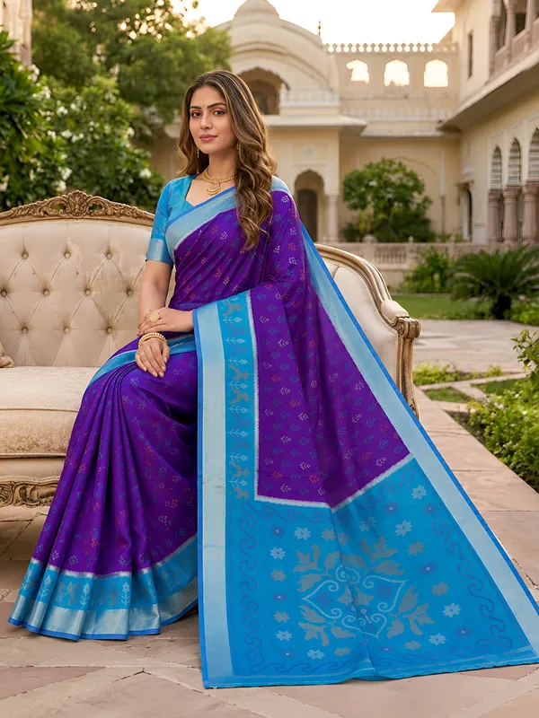 Purple_and_sky_blue_Pochampally_silk_saree