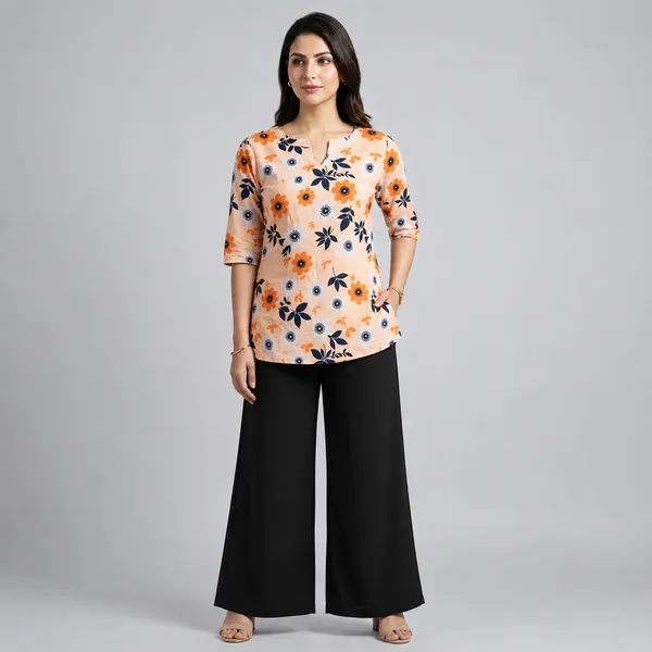 Peach_Premium_Rayon_Floral_Print_Western_Top_With_Palazzo_For_Women