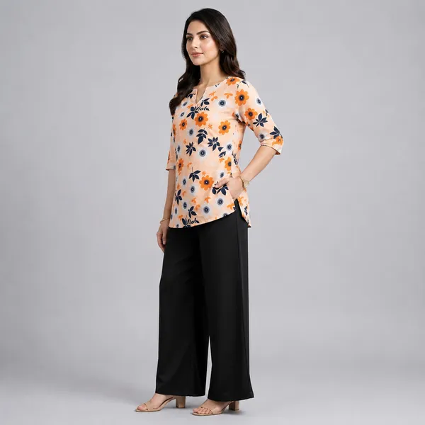 Peach_Premium_Rayon_Floral_Print_Western_Top_With_Palazzo_For_Women