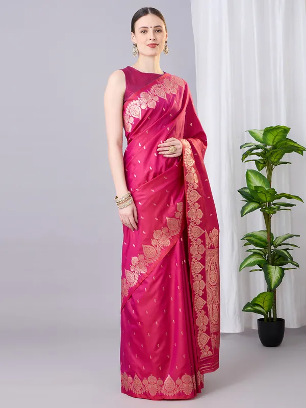 Rani_pink_and_gold_Banarasi_silk_saree