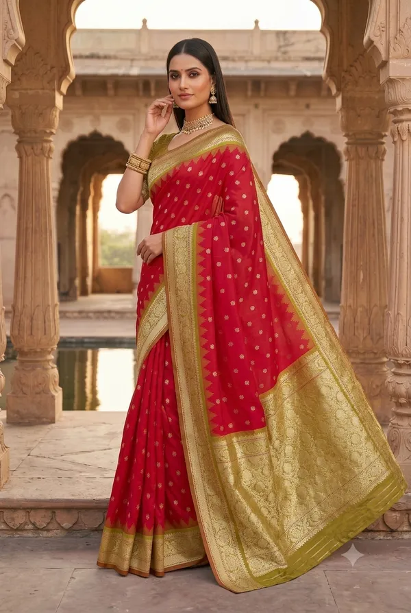 Red_and_Olive_Green_Banarasi_Silk_Saree