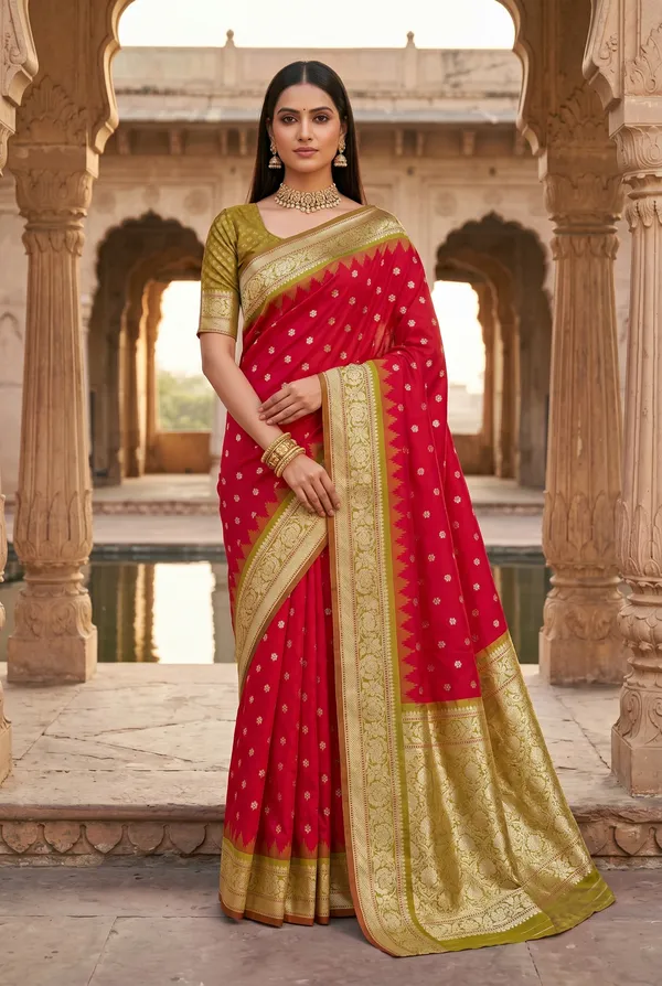 Red_and_Olive_Green_Banarasi_Silk_Saree