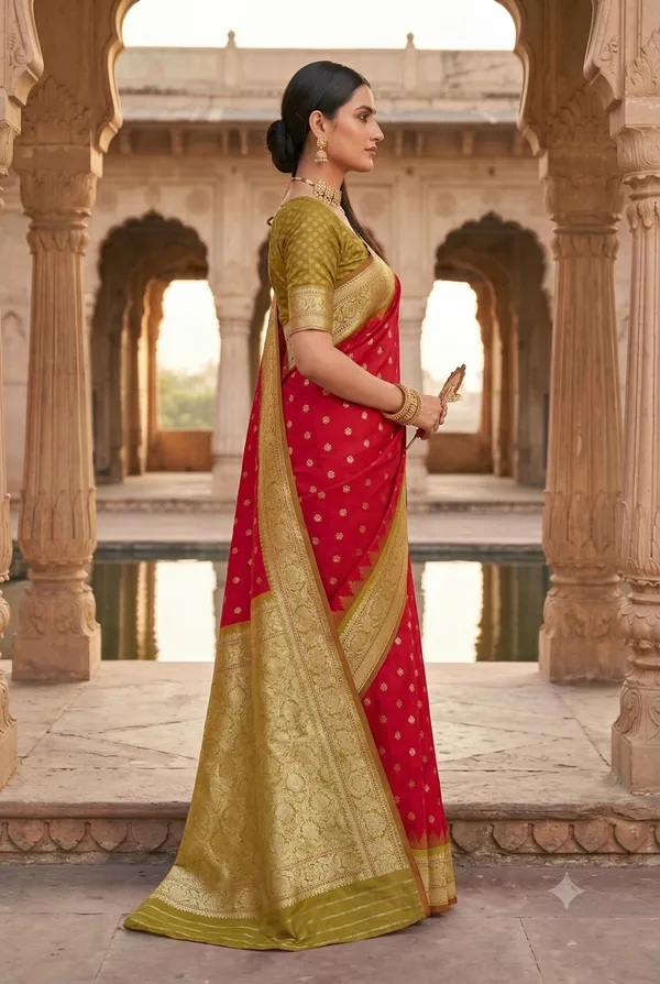Red_and_Olive_Green_Banarasi_Silk_Saree
