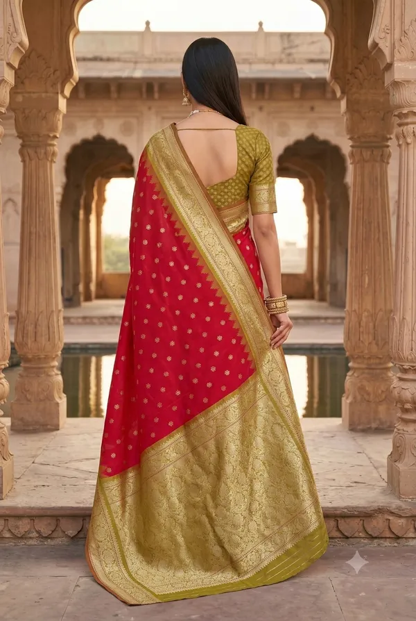 Red_and_Olive_Green_Banarasi_Silk_Saree