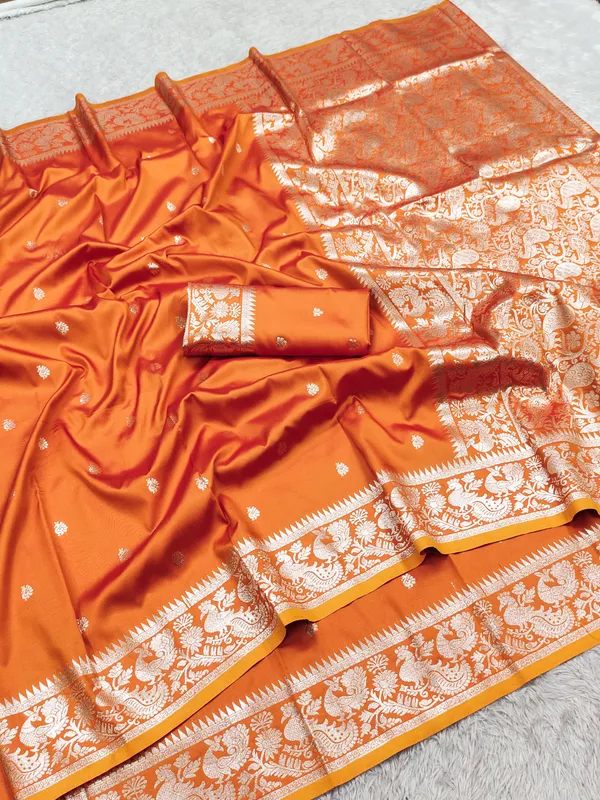 Rust_Orange_Pure_Banarasi_Silk_Saree