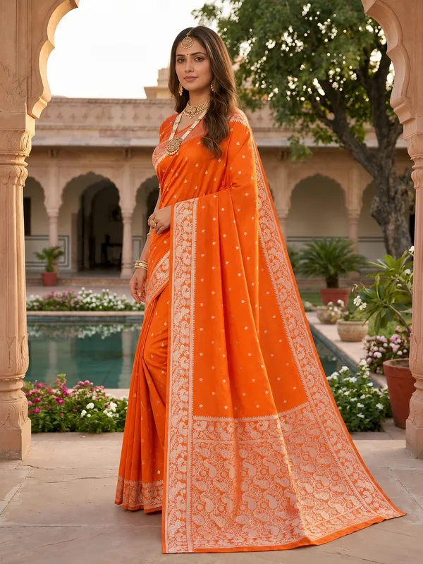 Rust_Orange_Pure_Banarasi_Silk_Saree