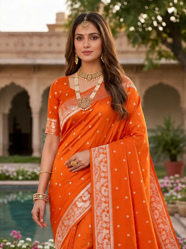 Rust_Orange_Pure_Banarasi_Silk_Saree