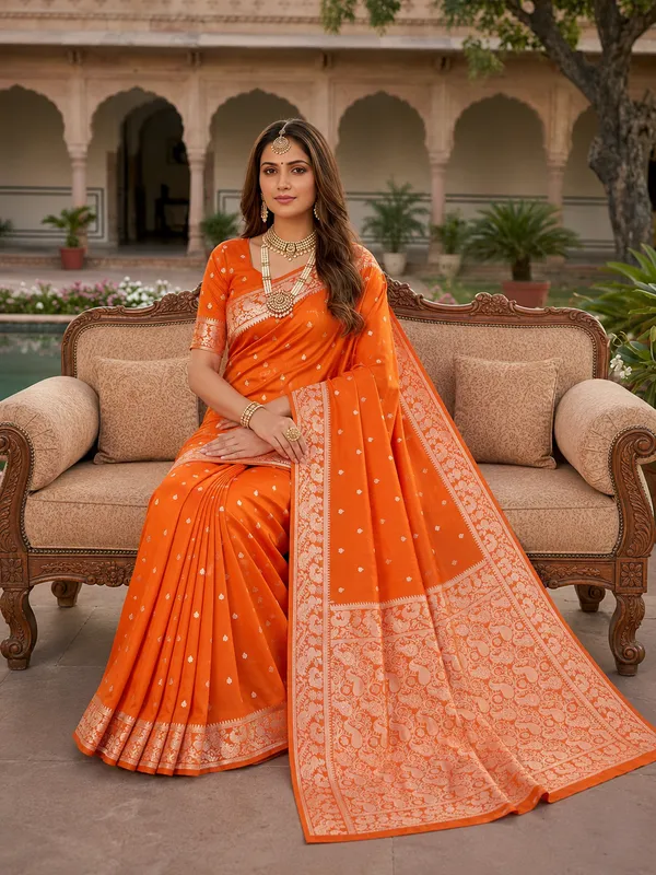 Rust_Orange_Pure_Banarasi_Silk_Saree
