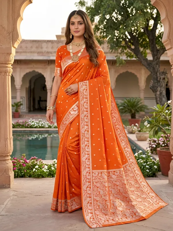 Rust_Orange_Pure_Banarasi_Silk_Saree