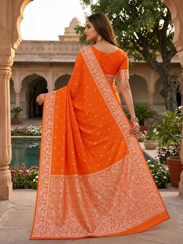 Rust_Orange_Pure_Banarasi_Silk_Saree