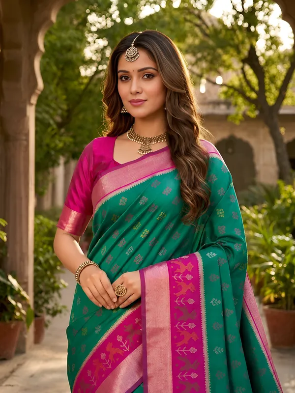 Sea_Green_and_Magenta_Pochampally_Silk_Saree