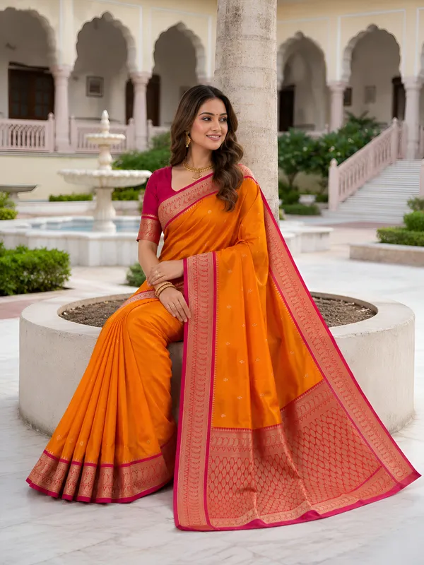 Sunset_Orange_and_Magenta_Banarasi_Silk_Saree