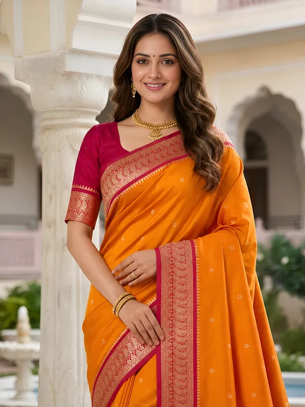 Sunset_Orange_and_Magenta_Banarasi_Silk_Saree