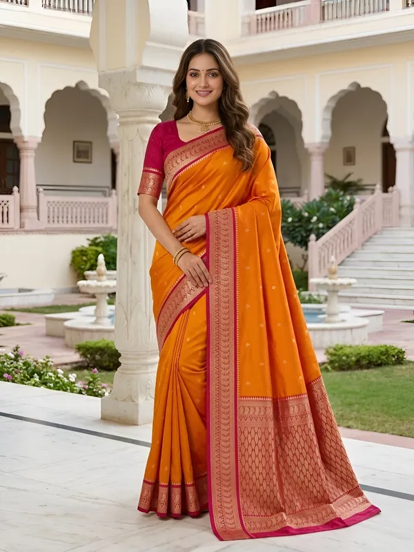 Sunset_Orange_and_Magenta_Banarasi_Silk_Saree
