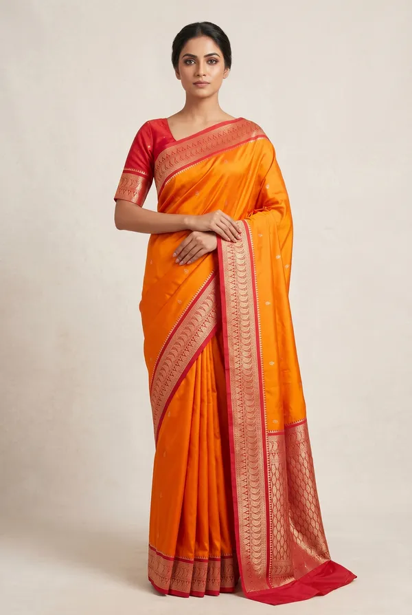 Sunset_Orange_and_Magenta_Banarasi_Silk_Saree