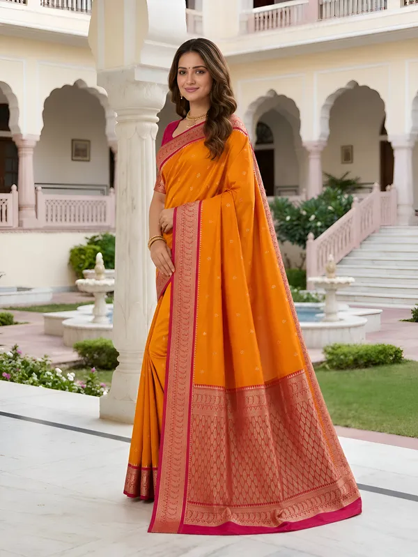 Sunset_Orange_and_Magenta_Banarasi_Silk_Saree
