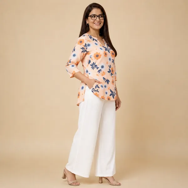 Peach_Rayon_Floral_Print_Tunic_Palazzo_Co-Ord_Set_For_Women
