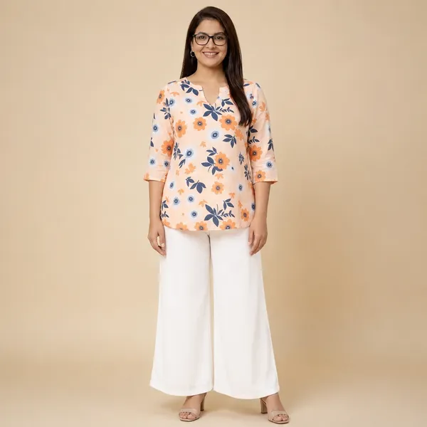 Peach_Rayon_Floral_Print_Tunic_Palazzo_Co-Ord_Set_For_Women
