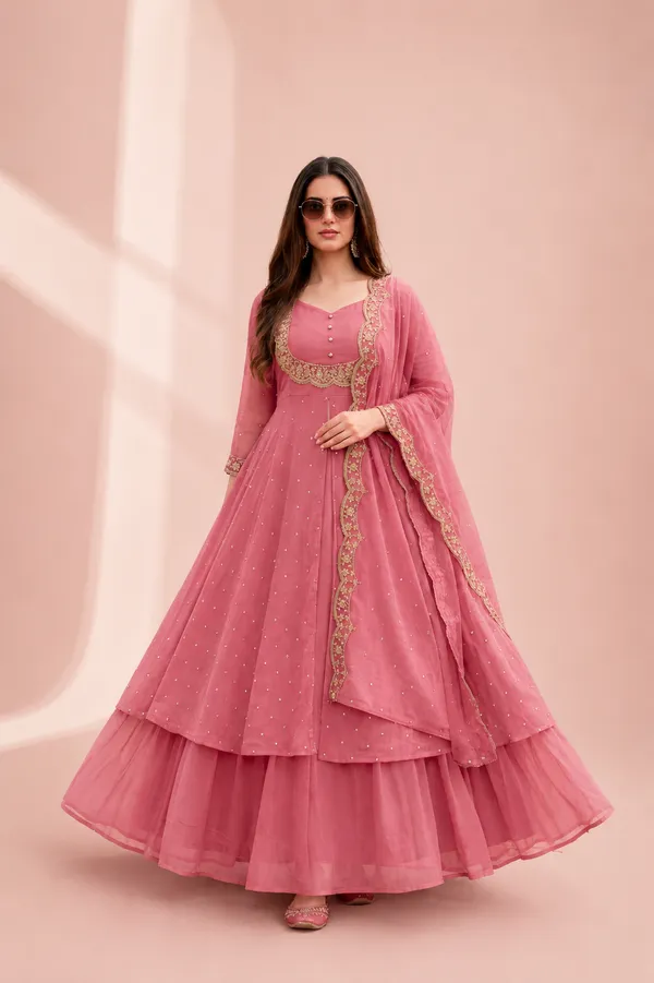 Dusky_Pink_Vichitra_Silk_Cape_Style_Lehenga_Gown_For_Women