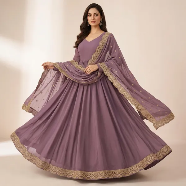 Mauve_Georgette_Embroidered_Flared_Gown_With_Dupatta_For_Women