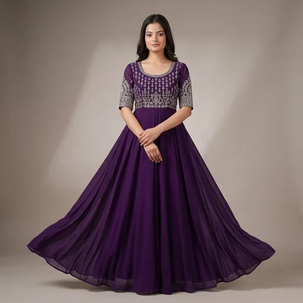 Royal_Purple_Faux_Blooming_Fabric_Embroidered_Gown_For_Women