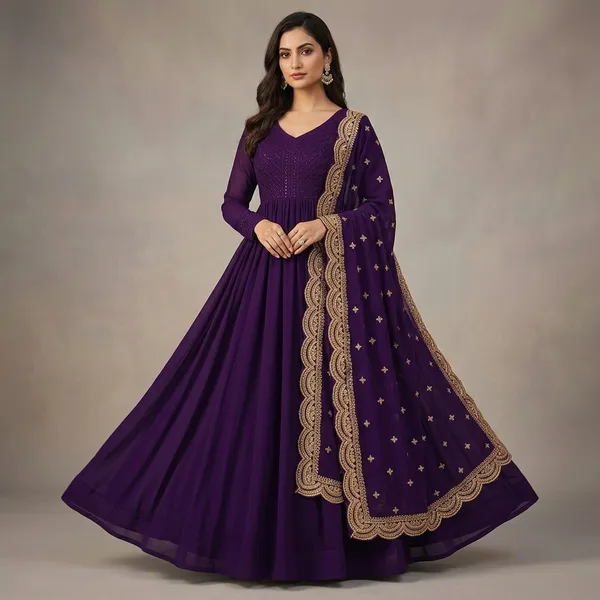 Deep_Purple_Georgette_Embroidered_Flared_Gown_With_Dupatta_For_Women