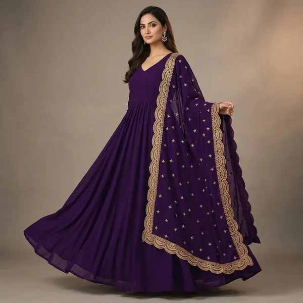 Deep_Purple_Georgette_Embroidered_Flared_Gown_With_Dupatta_For_Women