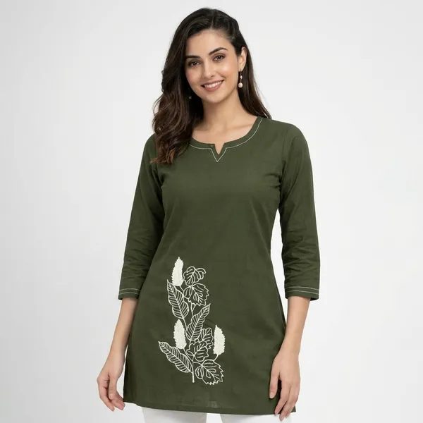 Olive_Green_Cotton_Hand_Embroidered_Western_Top_For_Women