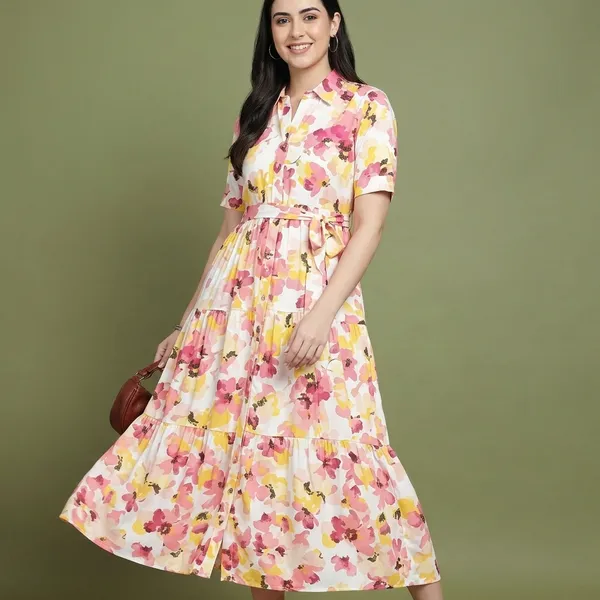 Multicolor_Poly_Rayon_Tiered_Collared_Western_Kurti_For_Women
