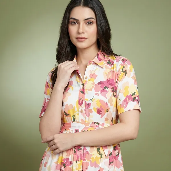 Multicolor_Poly_Rayon_Tiered_Collared_Western_Kurti_For_Women