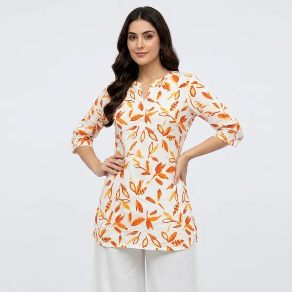 Orange_Rayon_Leaf_Print_Western_Top_With_Palazzo_For_Women