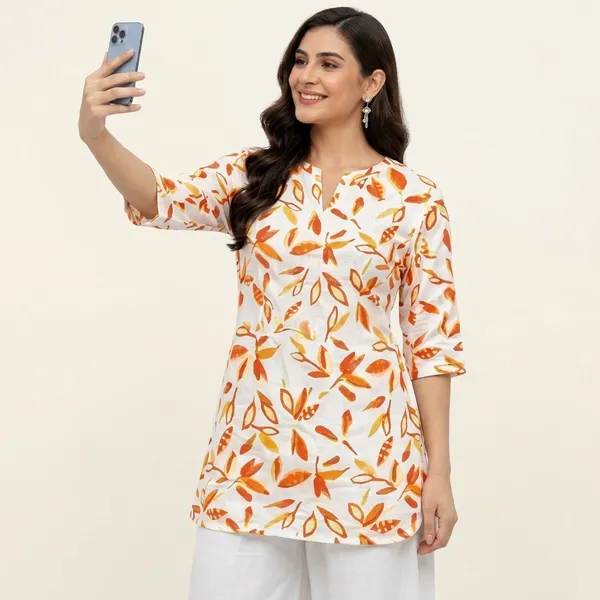 Orange_Rayon_Leaf_Print_Western_Top_With_Palazzo_For_Women