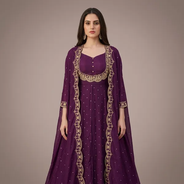Deep_Purple_Vichitra_Silk_Embroidered_Cape_Gown_For_Women
