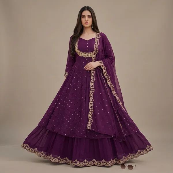Deep_Purple_Vichitra_Silk_Embroidered_Cape_Gown_For_Women