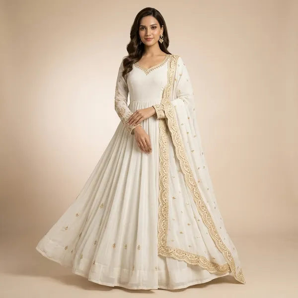 Ivory_White_Georgette_Embroidered_Flared_Gown_With_Dupatta_For_Women