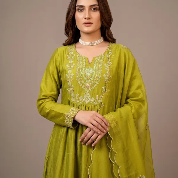 Lime_Green_Vichitra_Silk_Embroidered_Flared_Suit_Set_For_Women