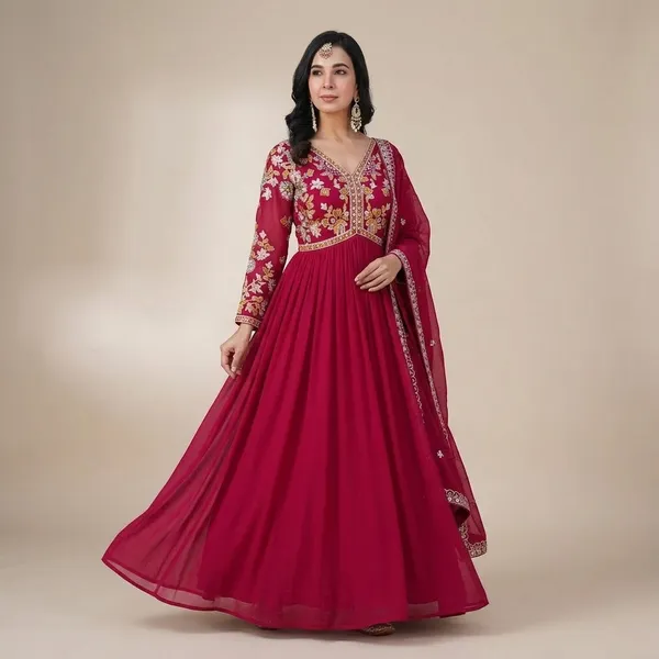 Berry_Magenta_Faux_Georgette_Flared_Anarkali_Gown_For_Women