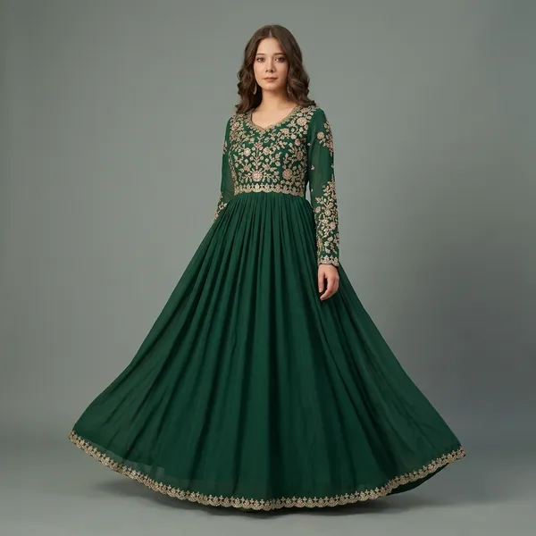Emerald_Green_Faux_Blooming_Floral_Embroidered_Gown_For_Women