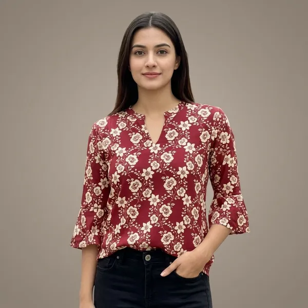 Maroon_Cotton_Floral_Western_Top_For_Women