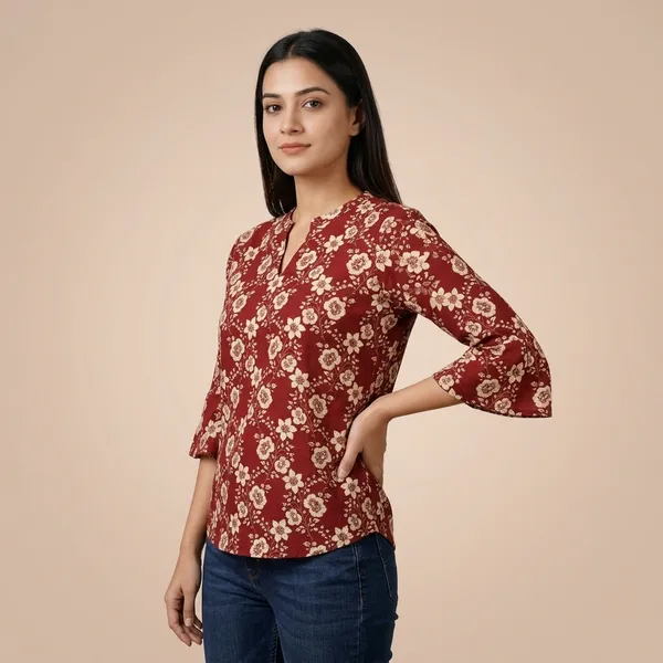 Maroon_Cotton_Floral_Western_Top_For_Women