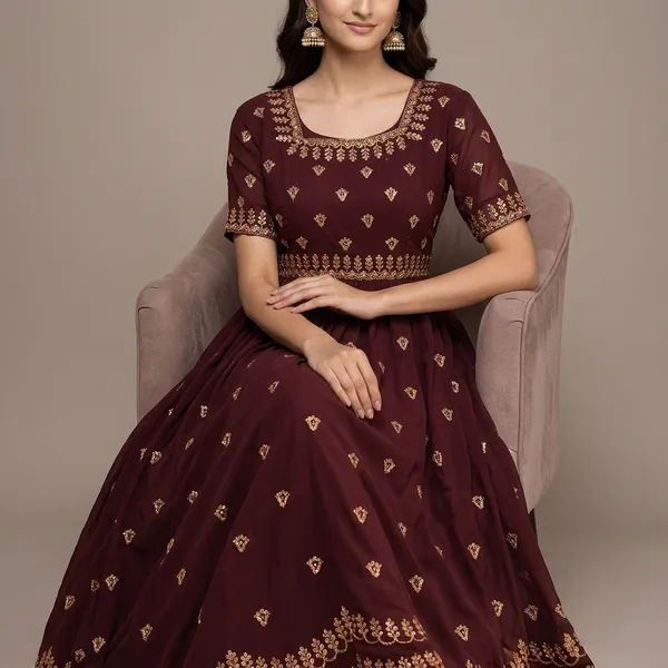 Maroon_Georgette_Square_Neck_Embroidered_Ethnic_Gown_For_Women