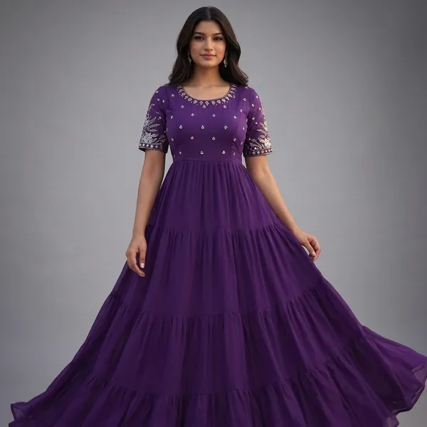 Royal_Purple_Faux_Blooming_Fabric_Round_Neck_Gown_For_Women