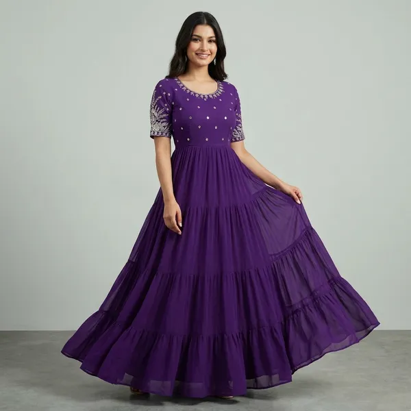 Royal_Purple_Faux_Blooming_Fabric_Round_Neck_Gown_For_Women