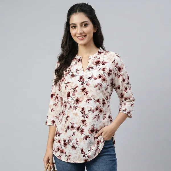 Off_White_Cotton_Floral_Print_Curved_Hem_Western_Top_For_Women