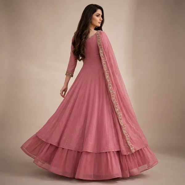 Dusky_Pink_Vichitra_Silk_Cape_Style_Lehenga_Gown_For_Women
