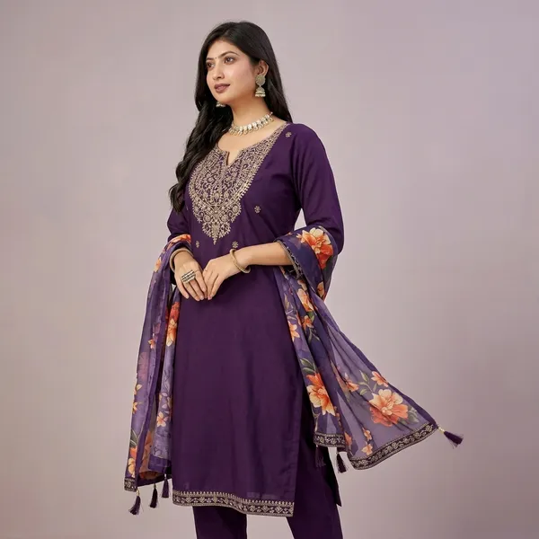 Royal_Purple_Viscose_Rayon_Straight_Cut_3-Piece_Kurti_Set_For_Women