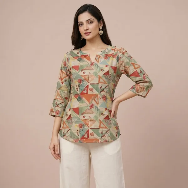 Teal_Rayon_Botanical_Print_Tunic_Palazzo_Co-Ord_Set_For_Women