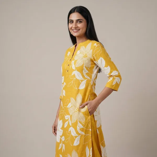 Mustard_Yellow_Cotton_Floral_Printed_Kurta_Palazzo_Set_For_Women